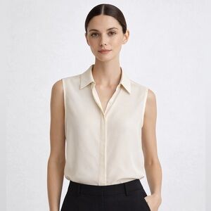Theory 100% Silk Sleeveless Blouse Cream Modern Minimalist Workwear Top S